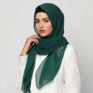Emerald Green Embroidered Chiffon Scarf