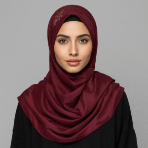 Maroon Hand-Embroidered Hijab Scarf