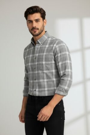 Batte Grey Pure Cotton Glen Check Shirt