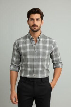 Batte Grey Pure Cotton Glen Check Shirt