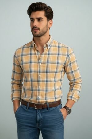 Batte Mustard Yellow Pure Cotton Plaid Check Shirt