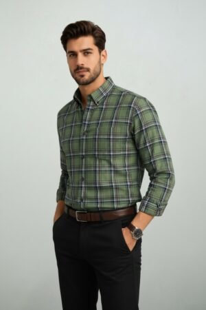 Batte Olive Green Pure Cotton Heritage Check Shirt