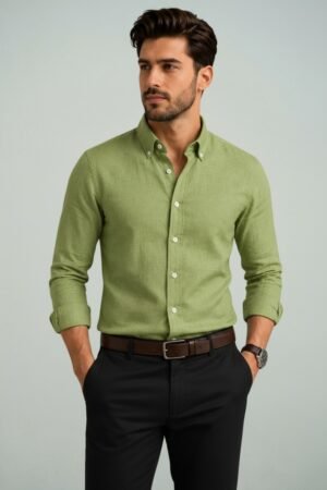 Batte Sage Green Pure Cotton Classic Plain Shirt